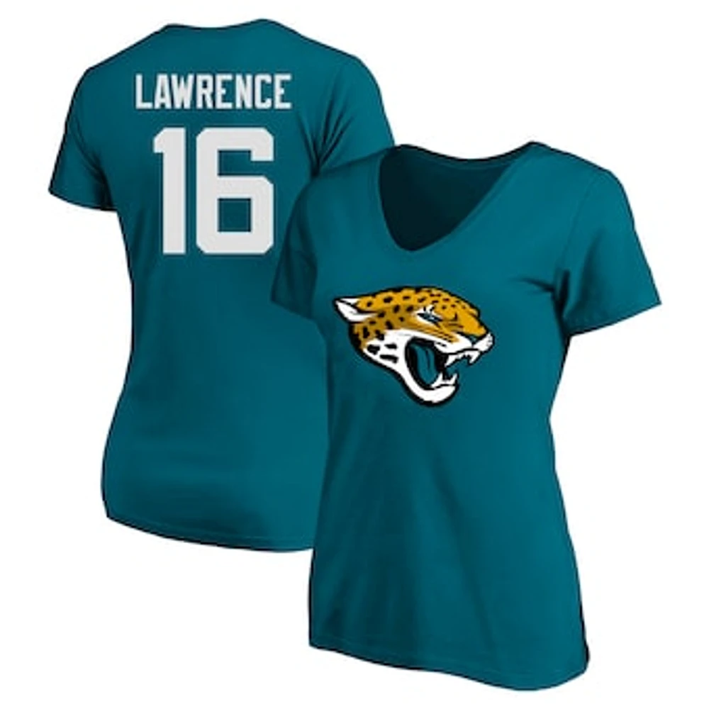 Women's Fanatics Trevor Lawrence Teal Jacksonville Jaguars Plus Player Name & Number V-Neck T-Shirt