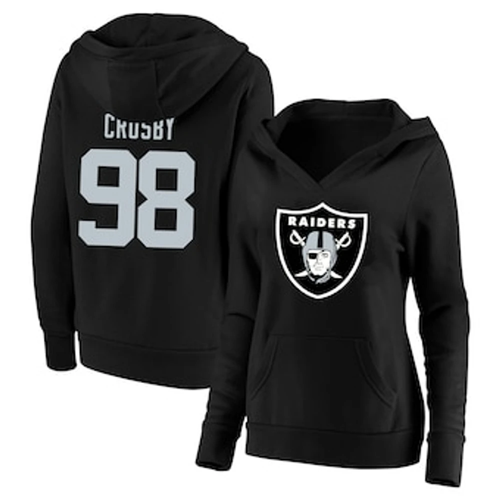 Women's Fanatics Maxx Crosby Black Las Vegas Raiders Plus Player Name & Number V-Neck Pullover Hoodie