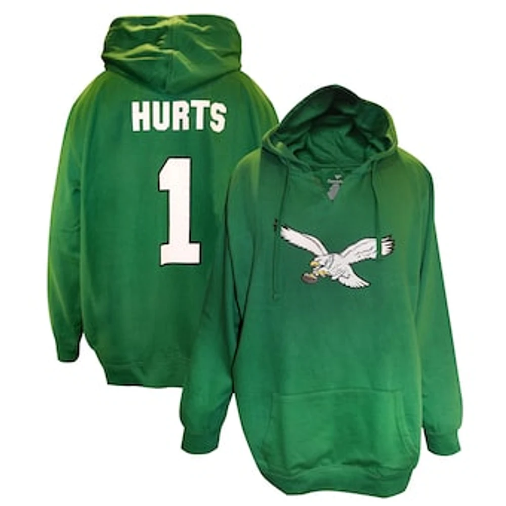 Women's Fanatics Jalen Hurts Kelly Green Philadelphia Eagles Plus Player Name & Number V-Neck Pullover Hoodie