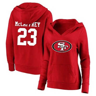 Women's Fanatics Christian McCaffrey Scarlet San Francisco 49ers Plus Player Name & Number V-Neck Pullover Hoodie