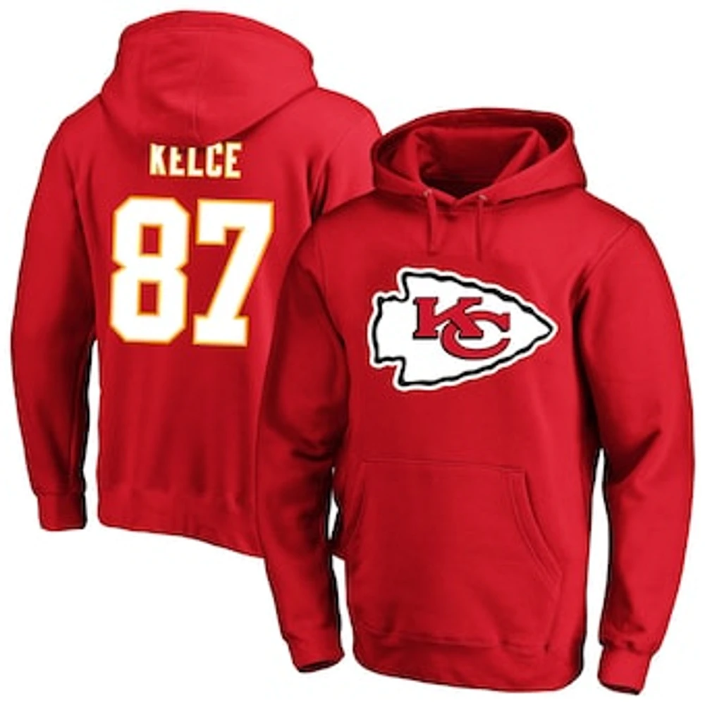 Men's Fanatics Travis Kelce Red Kansas City Chiefs Big & Tall Name Number Fleece Pullover Hoodie