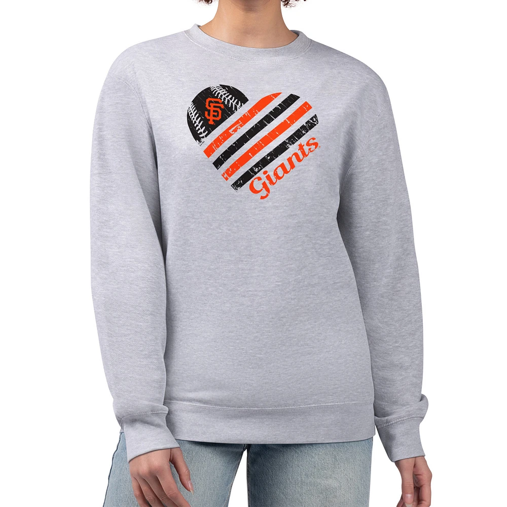 Women's G-III 4Her by Carl Banks Heather Gray San Francisco Giants Heart Logo Fleece Pullover Sweatshirt