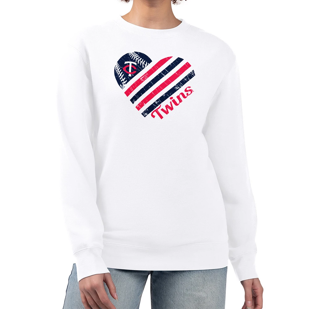 Women's G-III 4Her by Carl Banks White Minnesota Twins Heart Logo Fleece Pullover Sweatshirt