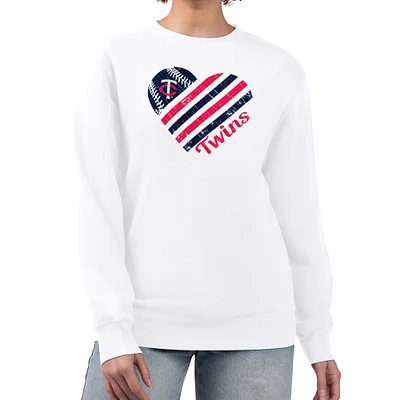 Women's G-III 4Her by Carl Banks White Minnesota Twins Heart Logo Fleece Pullover Sweatshirt
