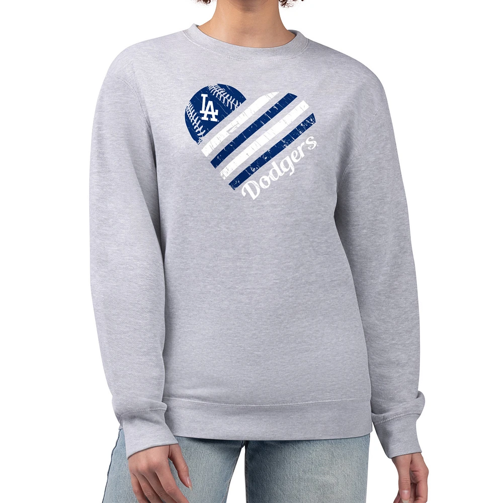 Women's G-III 4Her by Carl Banks Heather Gray Los Angeles Dodgers Heart Logo Fleece Pullover Sweatshirt