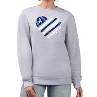 Women's G-III 4Her by Carl Banks Heather Gray Los Angeles Dodgers Heart Logo Fleece Pullover Sweatshirt