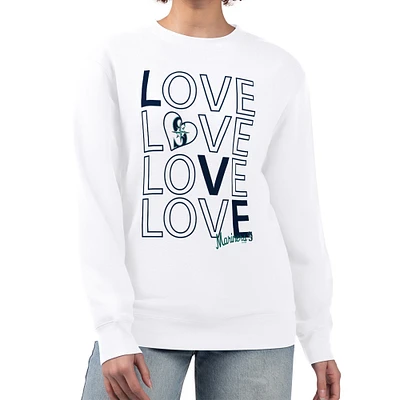 Women's G-III 4Her by Carl Banks White Seattle Mariners Love Team Logo Fleece Pullover Sweatshirt