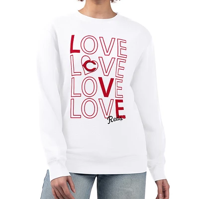 Women's G-III 4Her by Carl Banks White Cincinnati Reds Love Team Logo Fleece Pullover Sweatshirt