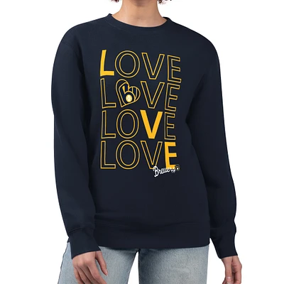 Women's G-III 4Her by Carl Banks Navy Milwaukee Brewers Love Team Logo Fleece Pullover Sweatshirt