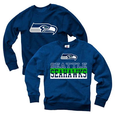 Youth Wes & Willy  College Navy Seattle Seahawks Reversible Fleece Pullover Sweatshirt