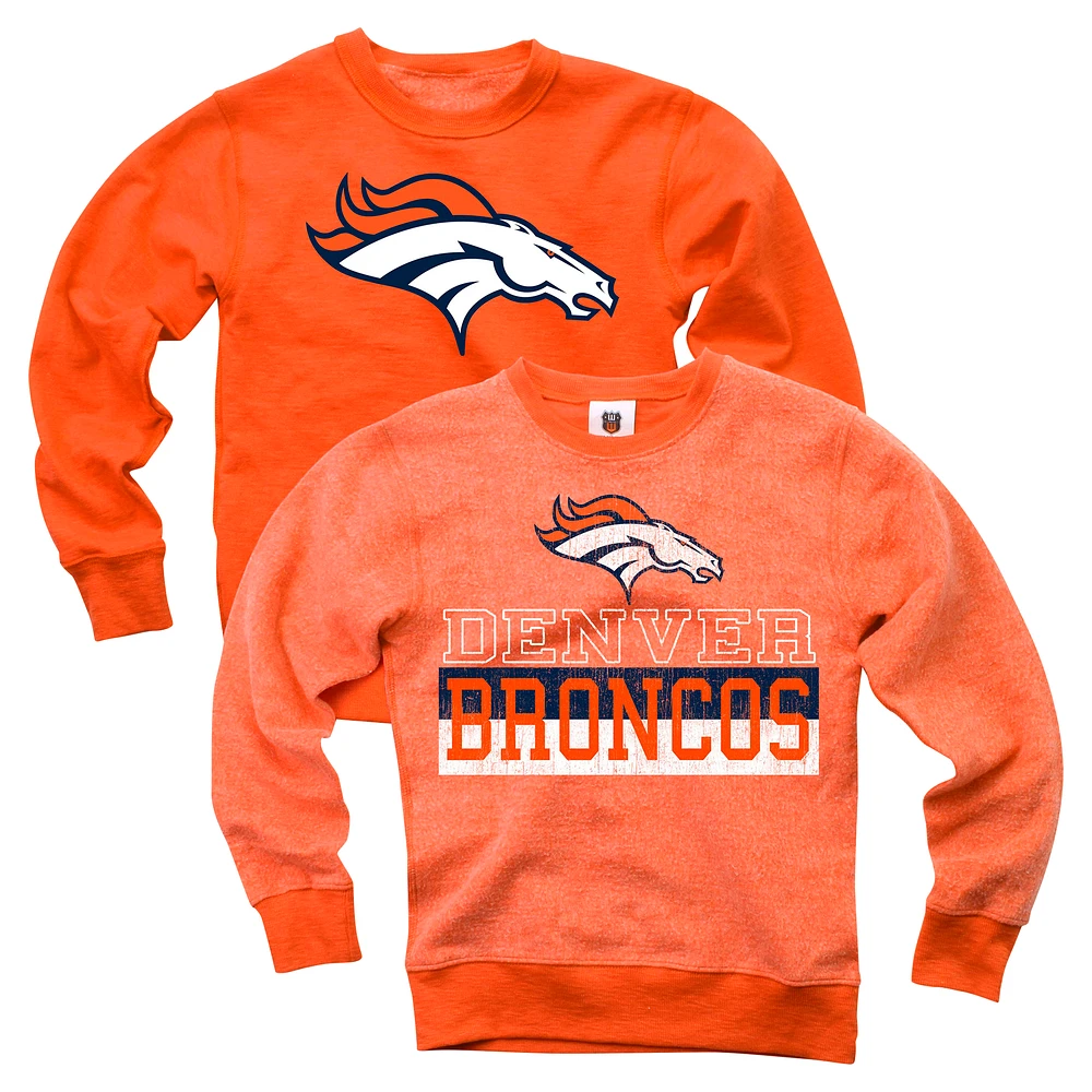 Youth Wes & Willy  Orange Denver Broncos Reversible Fleece Pullover Sweatshirt