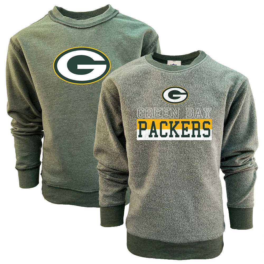 Youth Wes & Willy  Green Green Bay Packers Reversible Fleece Pullover Sweatshirt