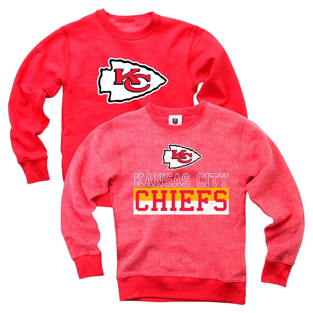 Youth Wes & Willy  Red Kansas City Chiefs Reversible Fleece Pullover Sweatshirt