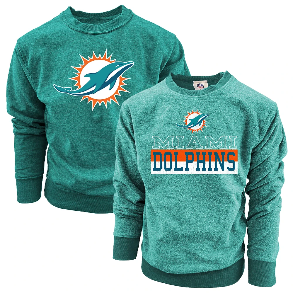 Youth Wes & Willy  Aqua Miami Dolphins Reversible Fleece Pullover Sweatshirt