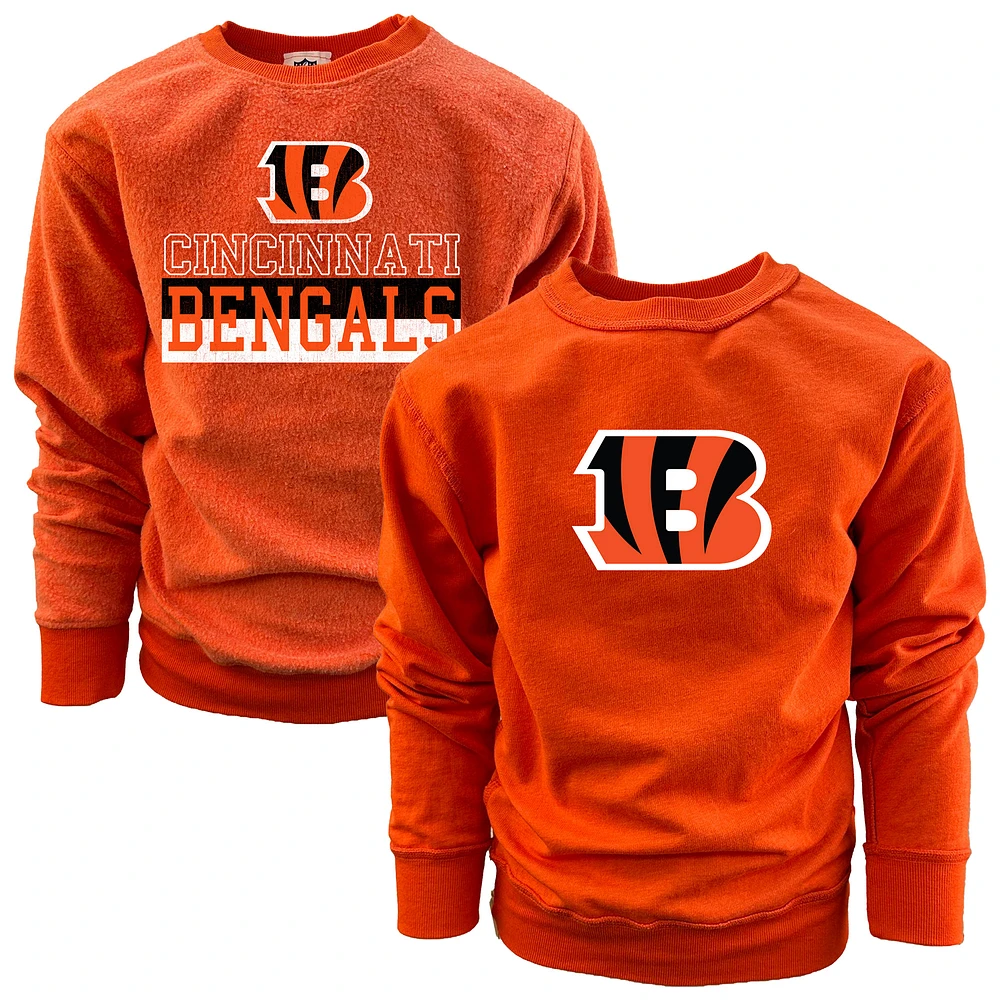 Youth Wes & Willy  Orange Cincinnati Bengals Reversible Fleece Pullover Sweatshirt