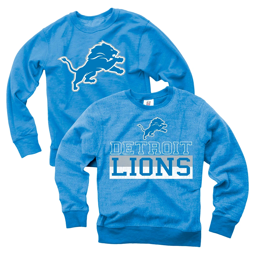 Youth Wes & Willy  Blue Detroit Lions Reversible Fleece Pullover Sweatshirt