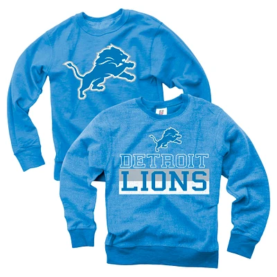 Youth Wes & Willy  Blue Detroit Lions Reversible Fleece Pullover Sweatshirt