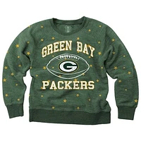 Girls Youth Wes & Willy  Green Green Bay Packers Shimmer Star Fleece Raglan Pullover Sweatshirt