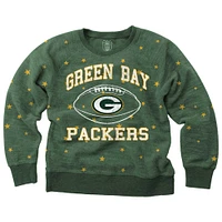 Girls Youth Wes & Willy  Green Green Bay Packers Shimmer Star Fleece Raglan Pullover Sweatshirt