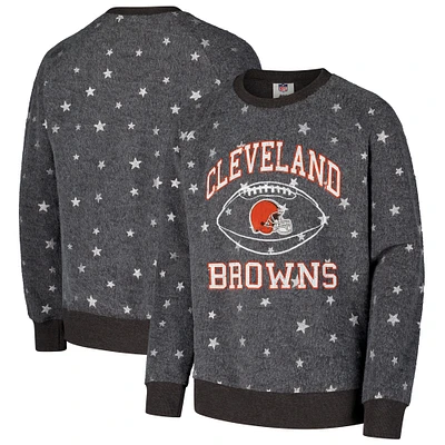 Girls Youth Wes & Willy  Gray Cleveland Browns Shimmer Star Fleece Raglan Pullover Sweatshirt