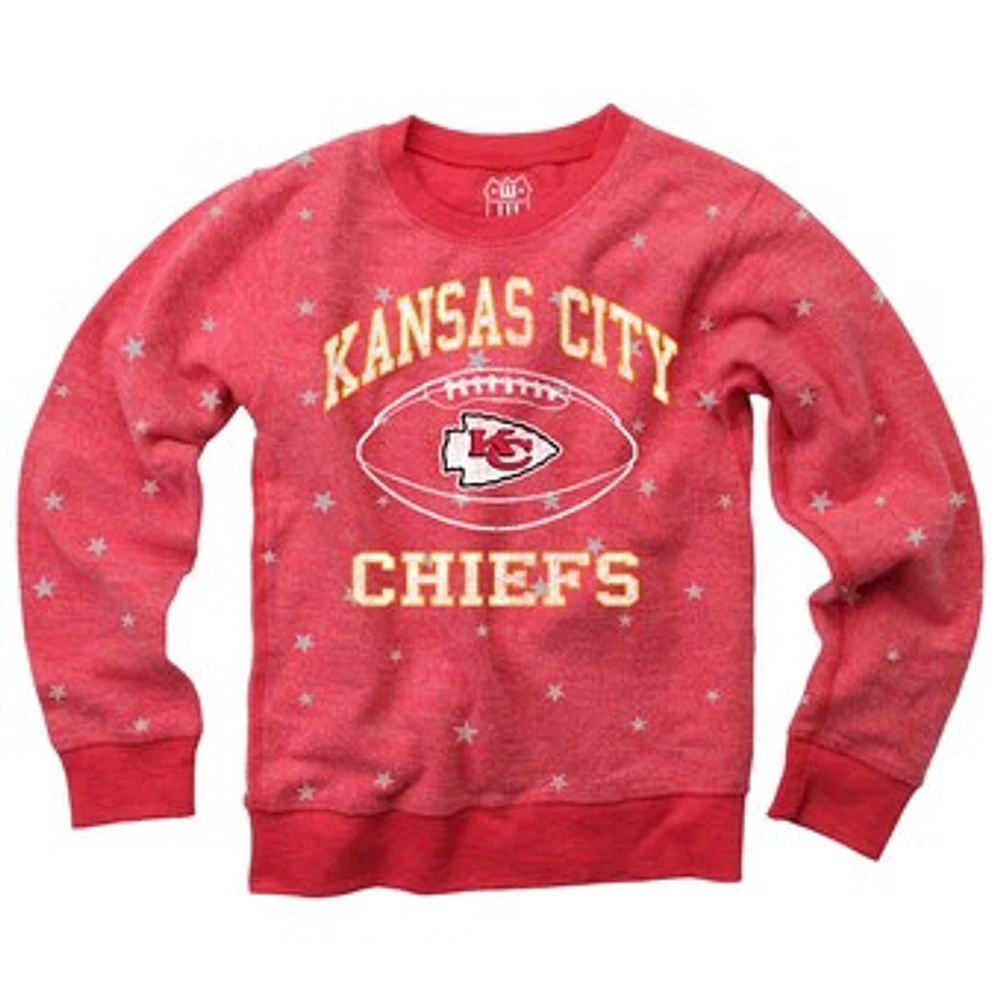 Girls Youth Wes & Willy  Red Kansas City Chiefs Shimmer Star Fleece Raglan Pullover Sweatshirt