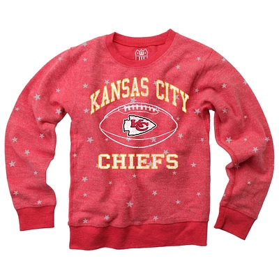 Girls Youth Wes & Willy  Red Kansas City Chiefs Shimmer Star Fleece Raglan Pullover Sweatshirt