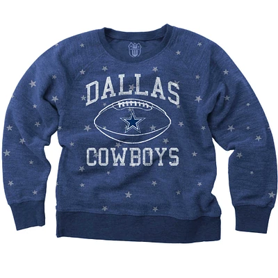 Girls Youth Wes & Willy  Navy Dallas Cowboys Shimmer Star Fleece Raglan Pullover Sweatshirt