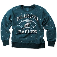 Girls Youth Wes & Willy  Midnight Green Philadelphia Eagles Shimmer Star Fleece Raglan Pullover Sweatshirt