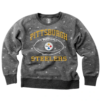 Girls Youth Wes & Willy  Black Pittsburgh Steelers Shimmer Star Fleece Raglan Pullover Sweatshirt