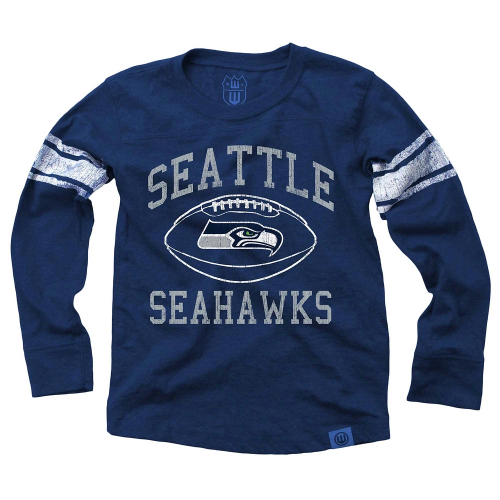 Youth Wes & Willy College Navy Seattle Seahawks Football Long Sleeve T-Shirt