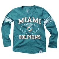 Youth Wes & Willy Aqua Miami Dolphins Football Long Sleeve T-Shirt