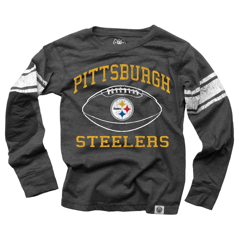 Youth Wes & Willy Black Pittsburgh Steelers Football Long Sleeve T-Shirt