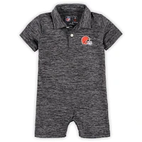 Infant Wes & Willy Heather Black Cleveland Browns Short Leg Cloudy Yarn Polo Bodysuit