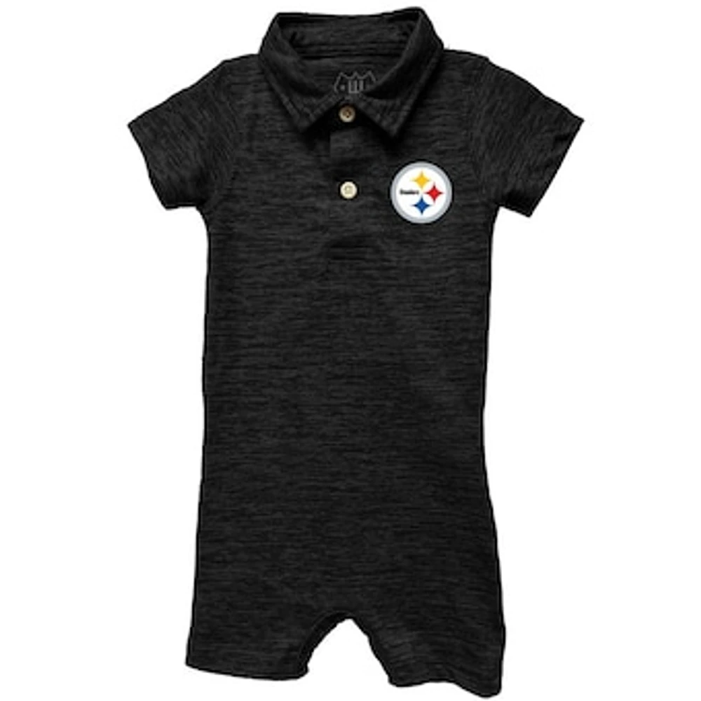 Infant Wes & Willy Black Pittsburgh Steelers Short Leg Cloudy Yarn Polo Bodysuit