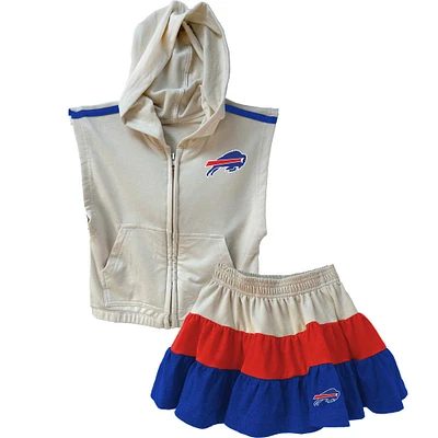 Girls Toddler Wes & Willy Red/Royal Buffalo Bills Sleeveless Full-Zip Hoodie Three Tier Skirt Set