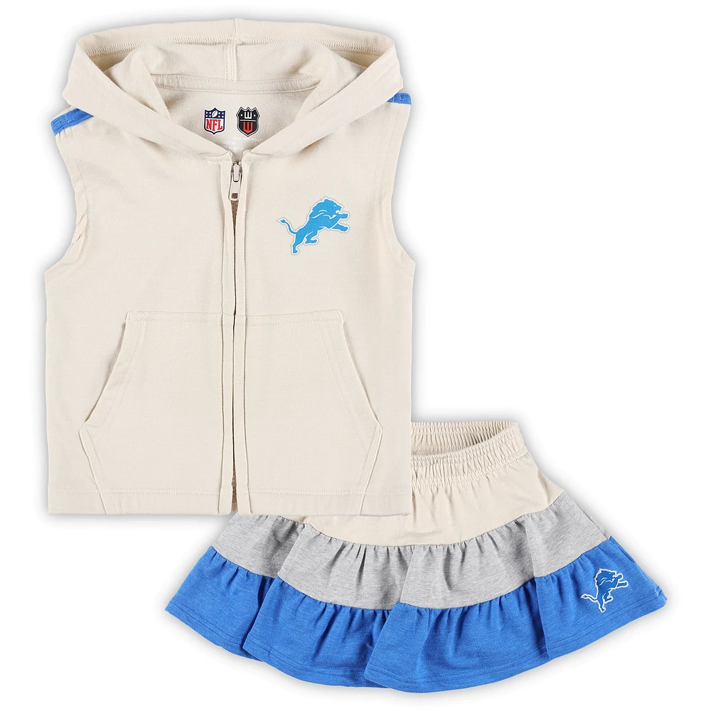 Girls Toddler Wes & Willy Silver/Blue Detroit Lions Sleeveless Full-Zip Hoodie Three Tier Skirt Set