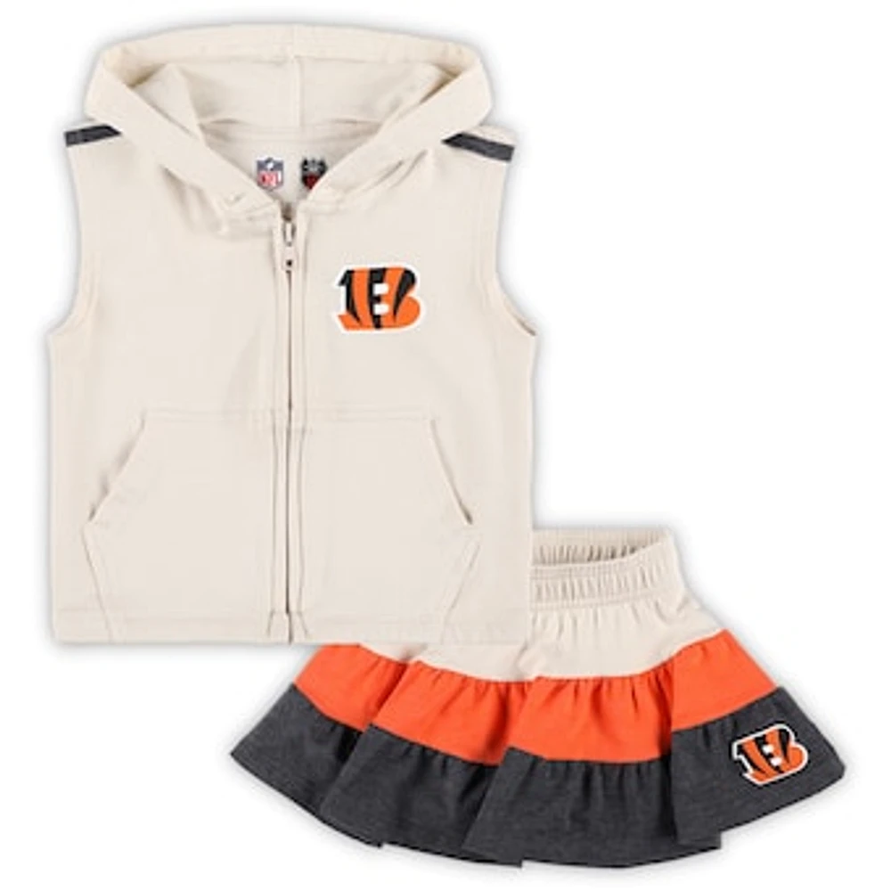 Girls Toddler Wes & Willy Orange/Black Cincinnati Bengals Sleeveless Full-Zip Hoodie Three Tier Skirt Set