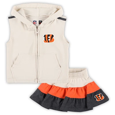 Girls Toddler Wes & Willy Orange/Black Cincinnati Bengals Sleeveless Full-Zip Hoodie Three Tier Skirt Set