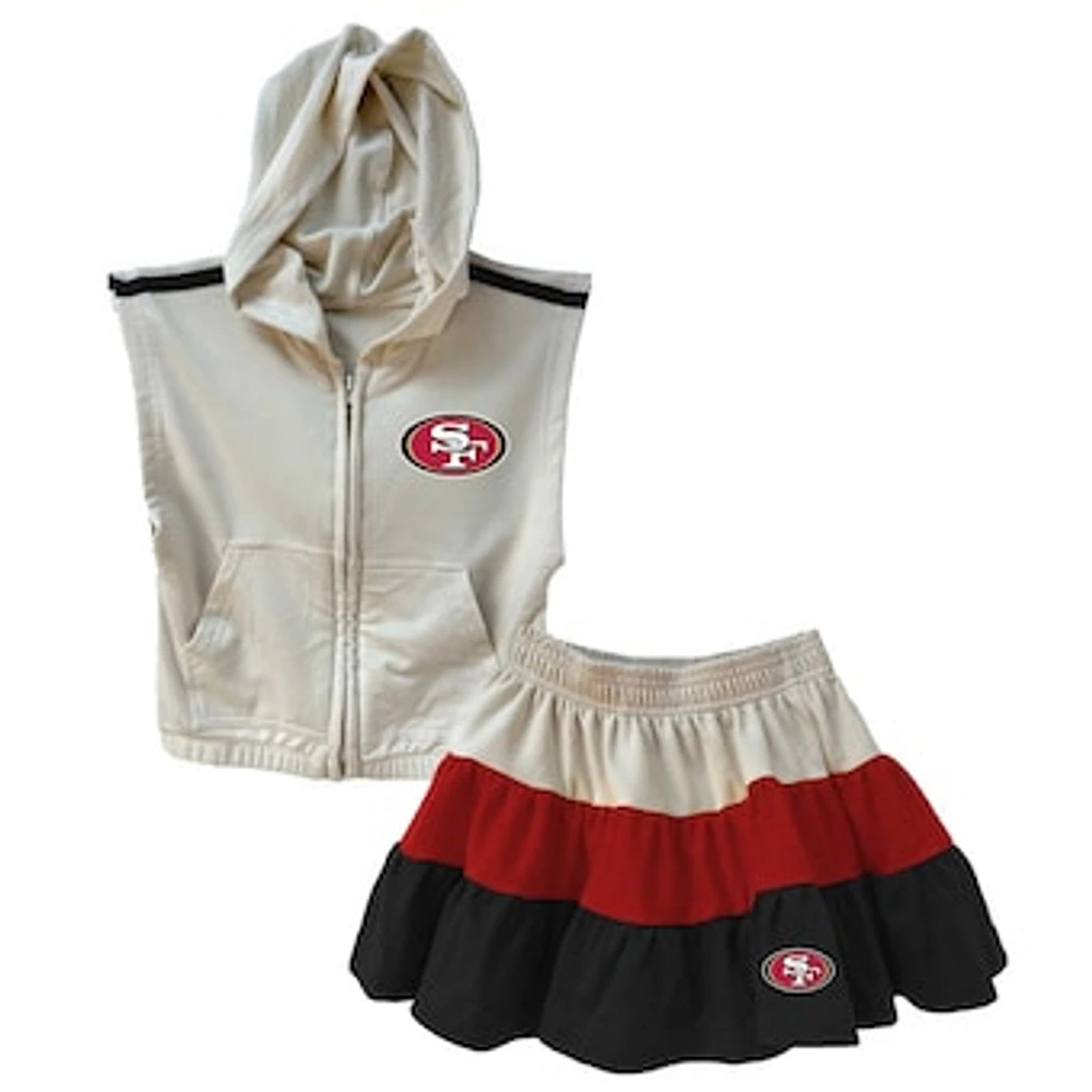 Girls Toddler Wes & Willy Scarlet/Black San Francisco 49ers Sleeveless Full-Zip Hoodie & Three Tier Skirt Set