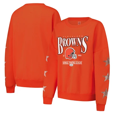 Women's Gameday Couture Orange Cleveland Browns Rhinestone Star Sleeve Settle the Score Tri-Blend Pullover Sweatshirt