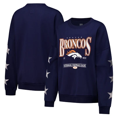 Women's Gameday Couture Navy Denver Broncos Rhinestone Star Sleeve Settle the Score Tri-Blend Pullover