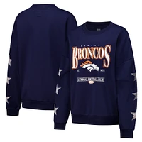 Women's Gameday Couture Navy Denver Broncos Rhinestone Star Sleeve Settle the Score Tri-Blend Pullover