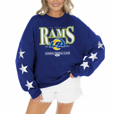 Women's Gameday Couture Royal Los Angeles Rams Rhinestone Star Sleeve Settle the Score Tri-Blend Pullover Sweatshirt