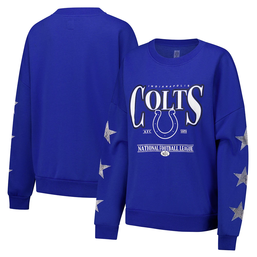 Women's Gameday Couture Royal Indianapolis Colts Rhinestone Star Sleeve Settle the Score Tri-Blend Pullover Sweatshirt