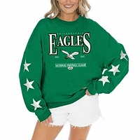 Women's Gameday Couture Kelly Green Philadelphia Eagles Rhinestone Star Sleeve Settle the Score Tri-Blend Pullover Sweatshirt