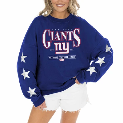 Women's Gameday Couture Royal New York Giants Rhinestone Star Sleeve Settle the Score Tri-Blend Pullover Sweatshirt