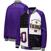 Women's Gameday Couture  Purple/White Minnesota Vikings Oversized Hot Shot Rhinestone Throwback Full-Snap Varsity Bomber Jacket