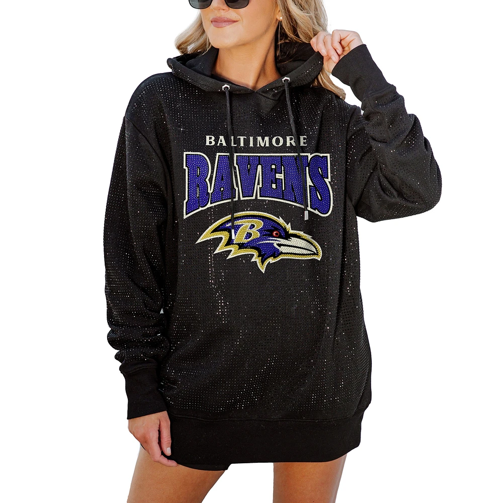 Women's Gameday Couture Black Baltimore Ravens All-Over Micro Rhinestone Sparkle Pullover Hooded