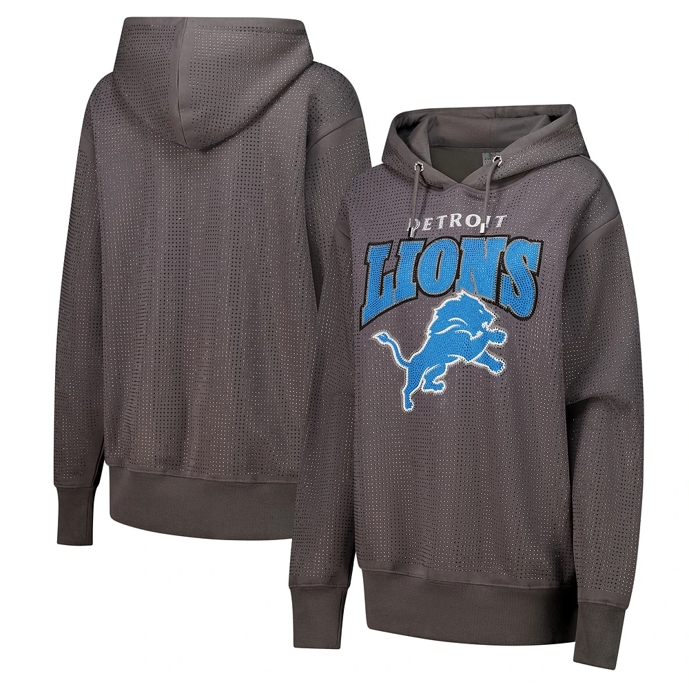 Women's Gameday Couture Gray Detroit Lions All-Over Micro Rhinestone Sparkle Pullover Hoodie