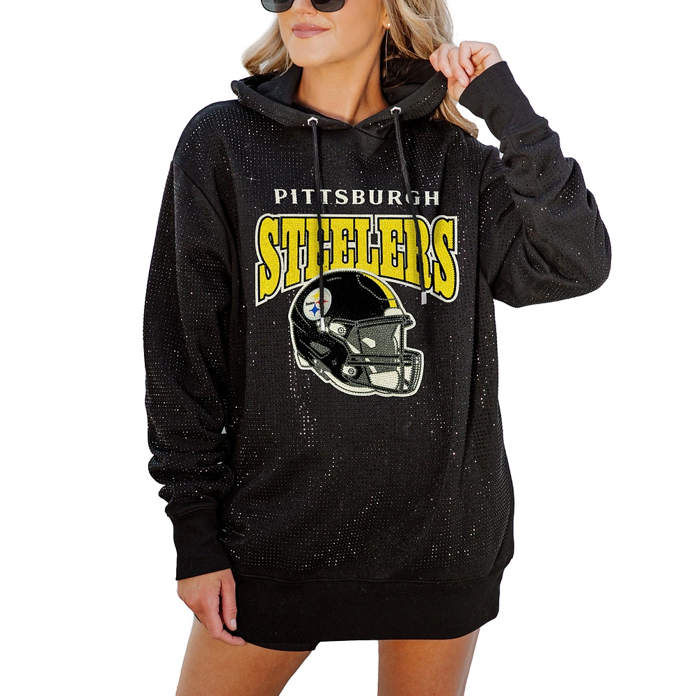 Women's Gameday Couture Black Pittsburgh Steelers All-Over Micro Rhinestone Sparkle Pullover Hooded